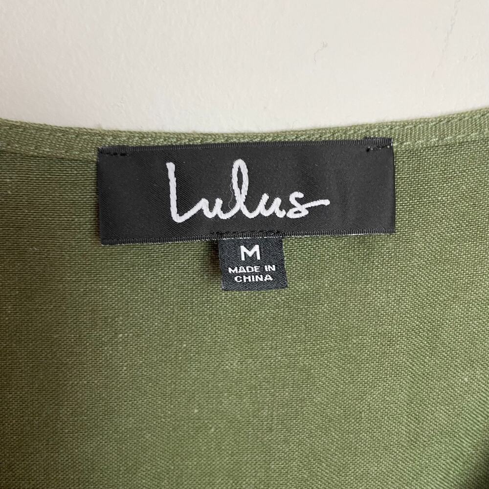 Button Front V-Neck Dress Medium Green Minimalist Earthy Cottage Woodland Forest - Picture 5 of 9